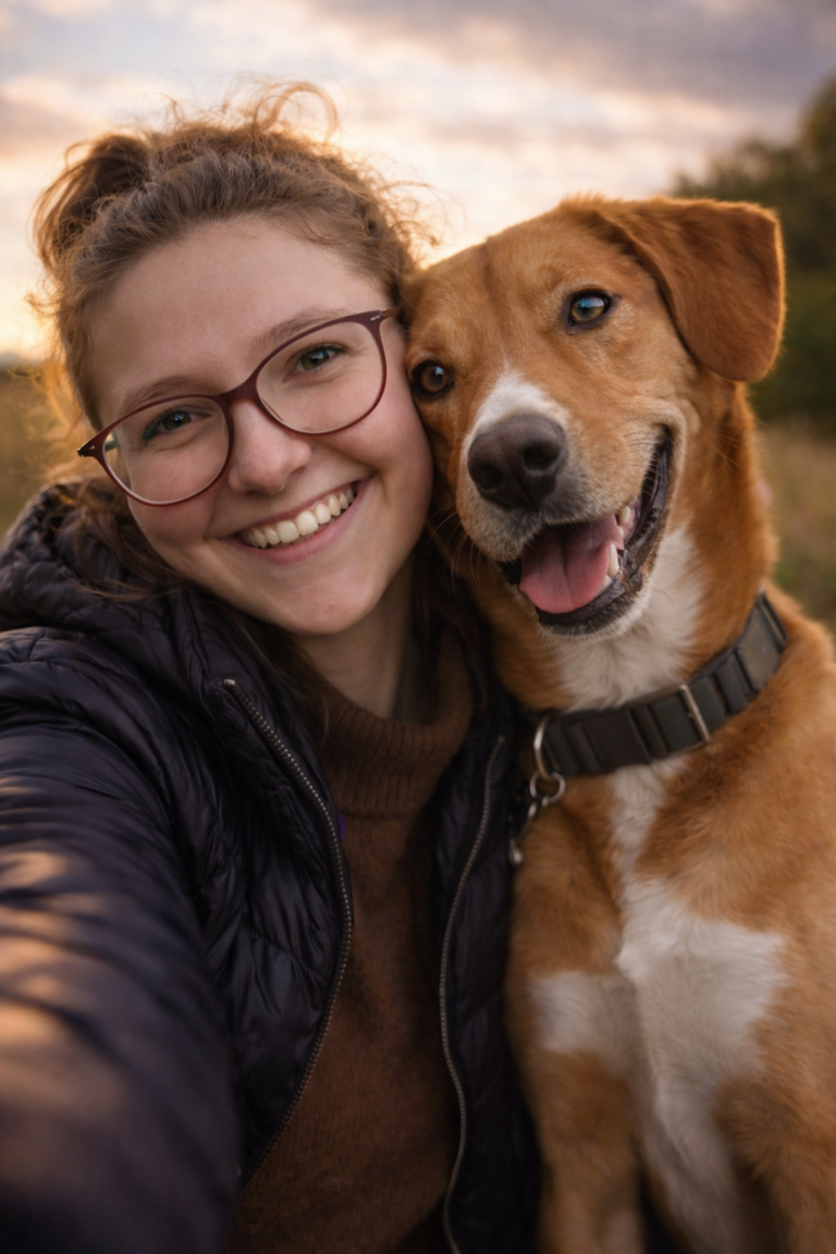 Frau mit Hund im Selfie
