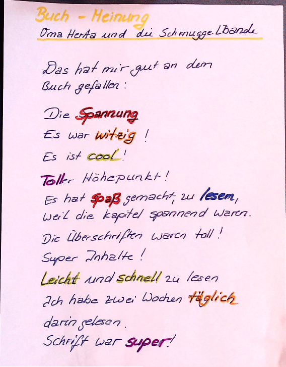 Handschriftliche Buchmeinung auf rosa Papier