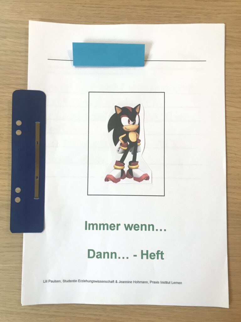 Wenn-Dann-Heft mit Comicfigur und Lückentext