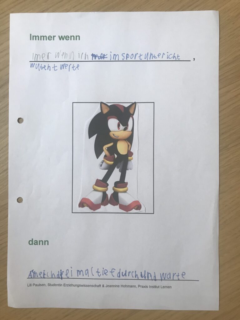 Wenn-Dann-Heft mit Comicfigur und Lückentext