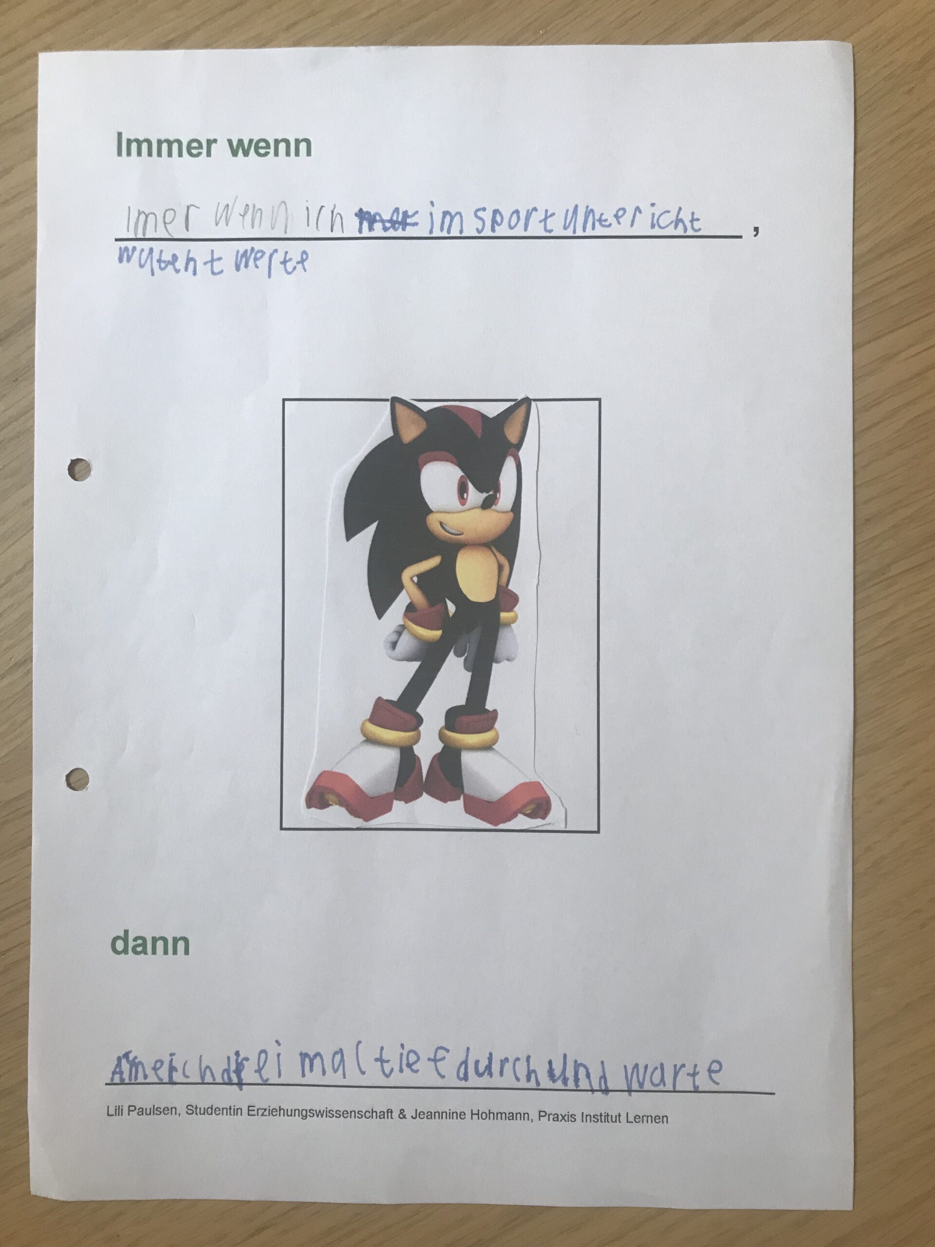 Wenn-Dann-Heft mit Comicfigur und Lückentext